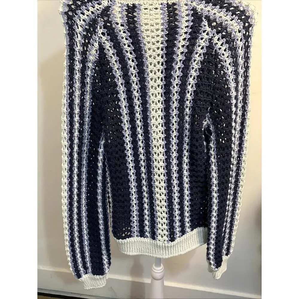 Free People Blue and White Crochet Stripe Sweater - Picture 11 of 12
